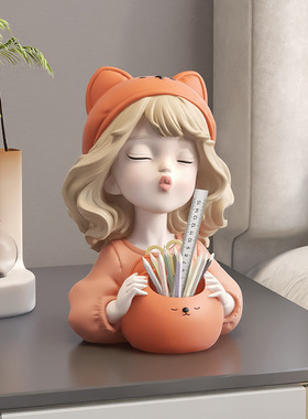 可爱女孩笔筒摆件化妆刷口红