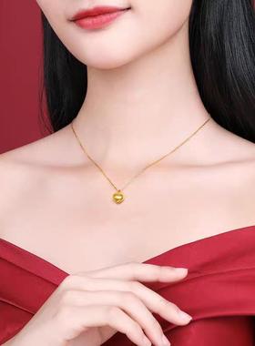 金店同25.6.28.款爱心金吊坠女桃心黄色骨项年链挂坠锁链女友生日