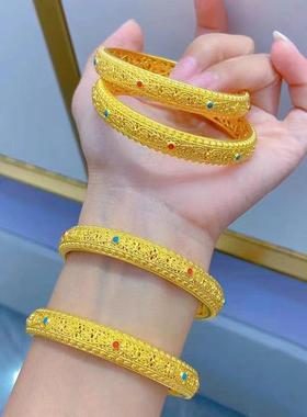 新款越镯南沙金手女镂空花丝琅珐镯子24.12.10时品尚气质百搭婚庆