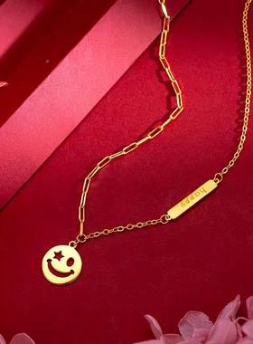 小书ins风笑脸项链 众黄铜红镀网金小高级感表情包笑脸红7.18.03-