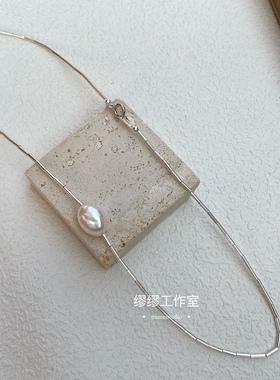 Ji简高级感925纯银原创项链天然巴洛克真珍珠项链生日礼物锁骨链