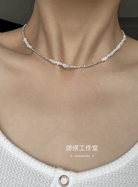 银河系你Z美.原创不规则淡水Keshi珍珠925碎银子项链精致生日礼物
