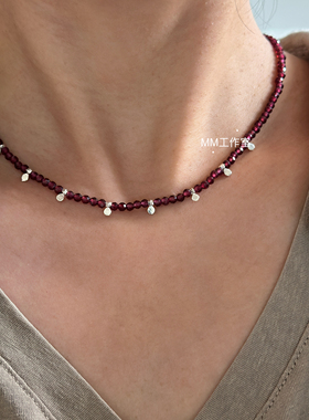 红石榴石水晶项链925纯银星星挂坠原创叠戴本命年送女友闺蜜礼物