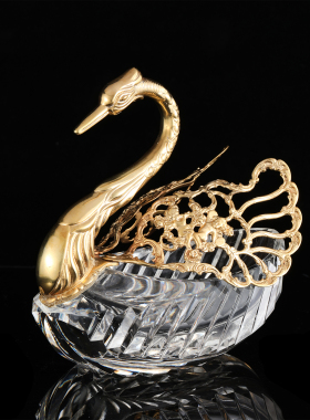 英国一战时期纯银鎏金天鹅水晶摆件客厅装饰寓意忠贞不渝的爱情