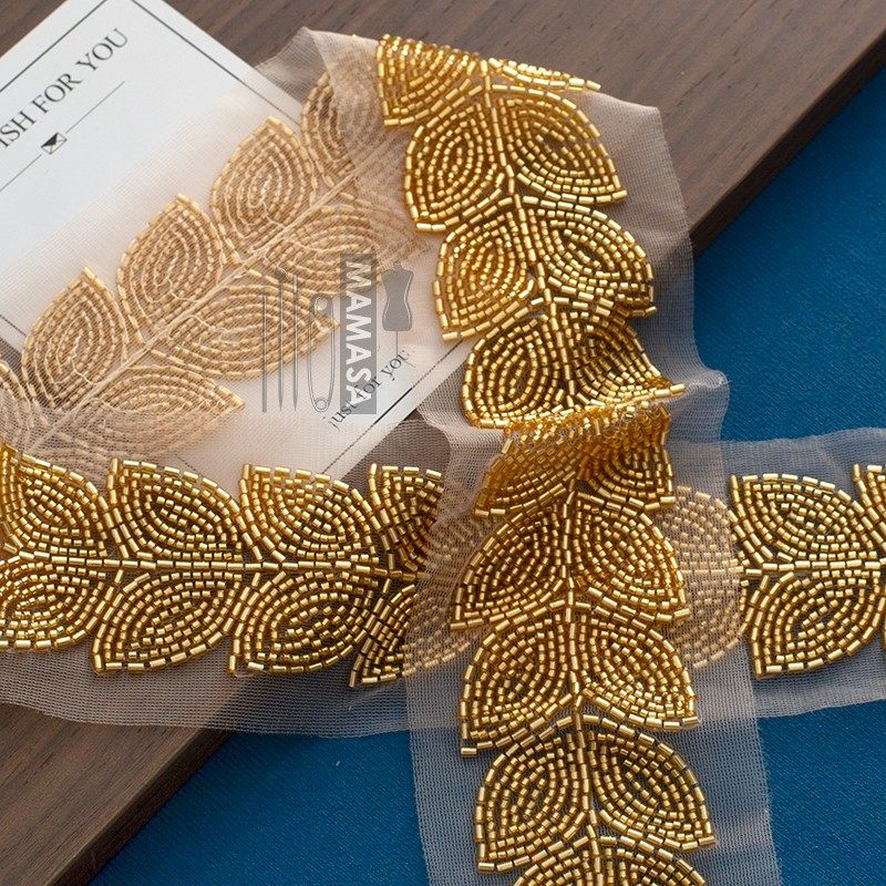 重工优质金色珍珠亮片绣双边网纱花边 手工服装花边 闪亮布艺辅料,淘宝优惠券,粉丝福利购,淘宝优惠卷