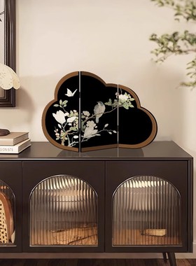 新中式古韵花鸟屏风桌面摆件