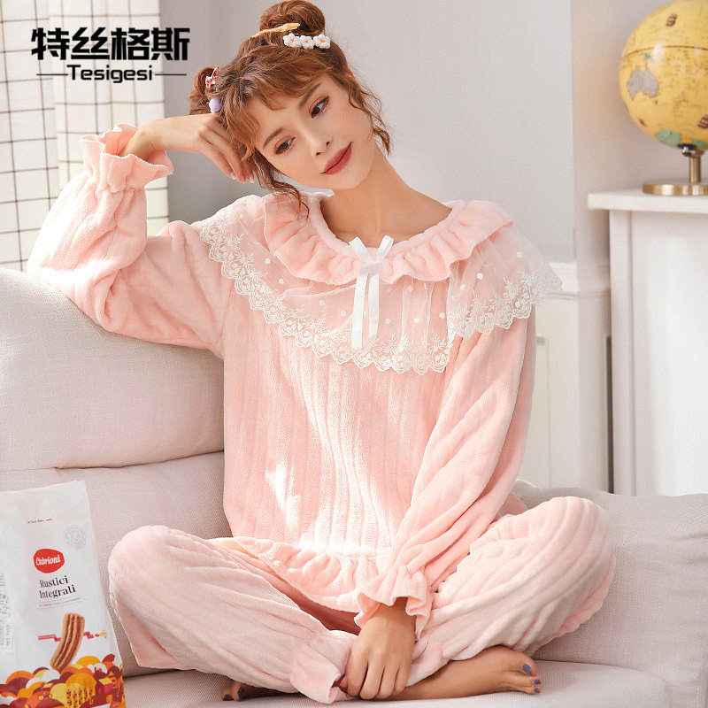2020新款珊瑚绒甜美可爱公主风睡衣 特丝格斯睡衣/家居服套装