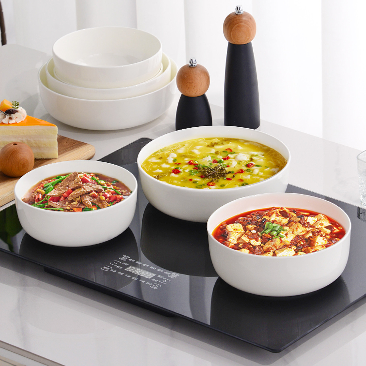 家用暖菜板专用平底碗加热保温陶瓷大汤碗热菜板大碗白色骨瓷餐具,淘宝优惠券,粉丝福利购,淘宝优惠卷