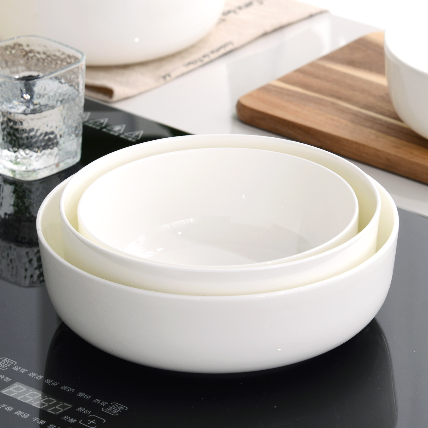 家用暖菜板专用平底碗加热保温陶瓷大汤碗热菜板大碗白色骨瓷餐具,淘宝优惠券,粉丝福利购,淘宝优惠卷