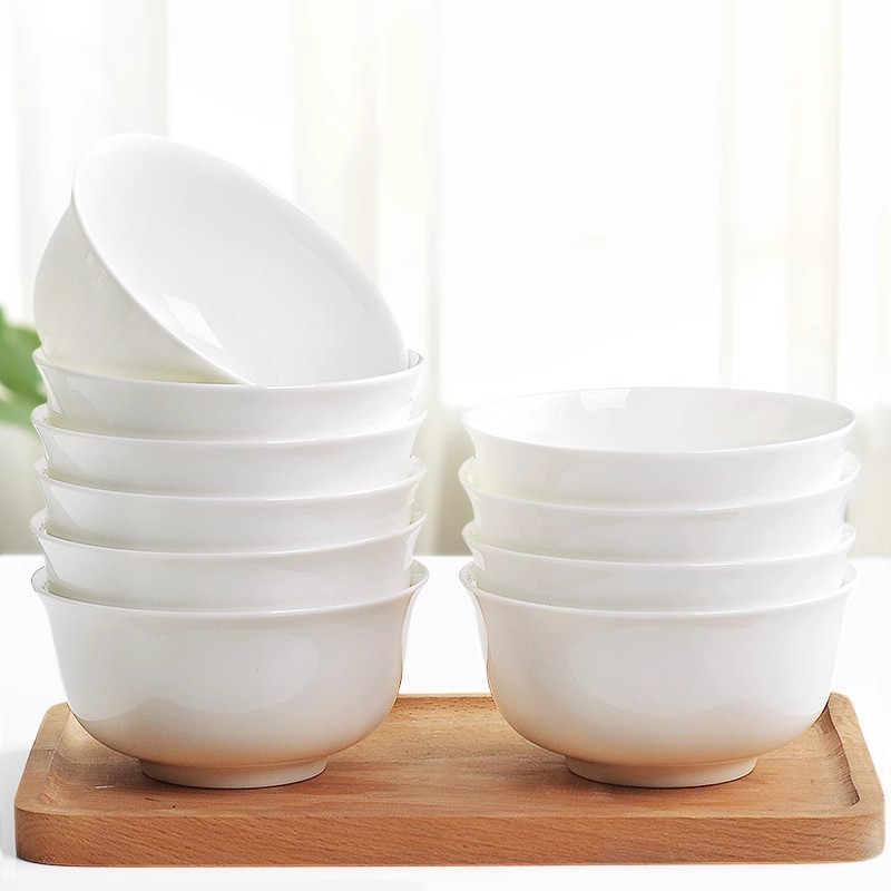 唐山骨瓷碗家用2024新款10只饭碗面碗白瓷碗汤碗白色陶瓷碗餐具 - 图3