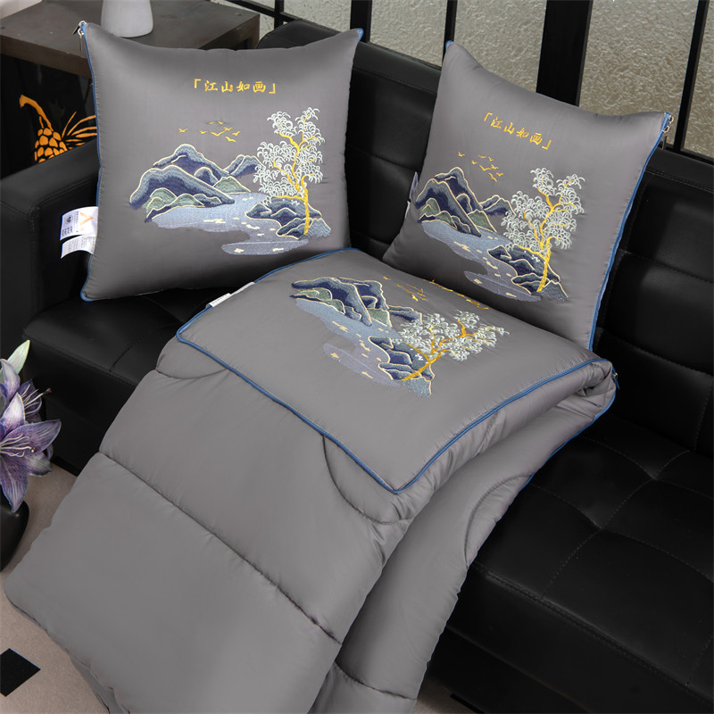 全棉抱枕被两用二合一新中式刺绣靠垫背汽车载办公室床头空调被子,淘宝优惠券,粉丝福利购,淘宝优惠卷