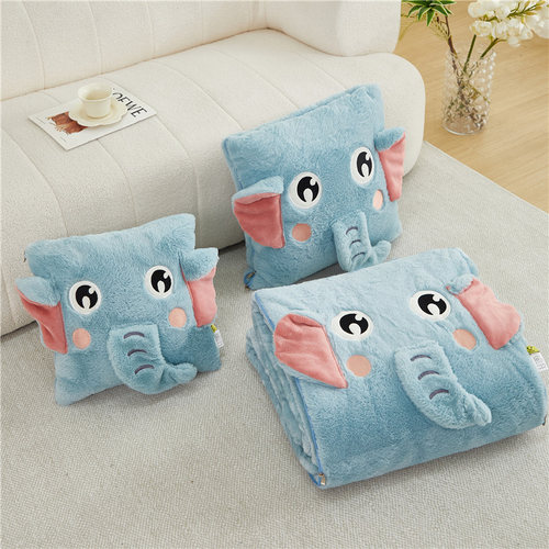 抱枕被两用加厚兔毛绒可爱大象靠垫汽车办公室午睡懒人可折叠毛毯 - 图2