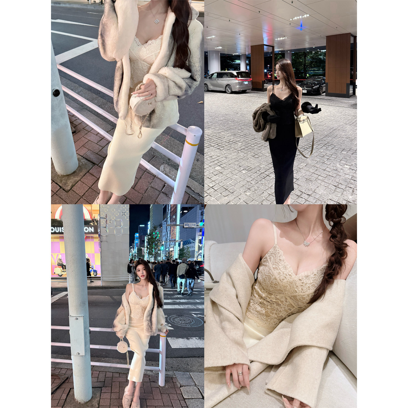 韩雨嘉【杜乐丽】蕾丝吊带含胸垫高腰包臀针织长半裙秋冬打底套装,淘宝优惠券,粉丝福利购,淘宝优惠卷