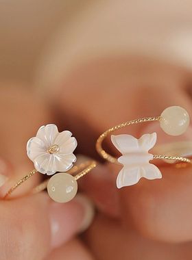 天然和田玉戒指女小众戒指个性设计高级感食指戒2024年新款手饰礼