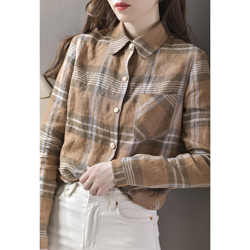亚麻格子长袖春秋复古2020新款衬衫 gesgoo衬衫
