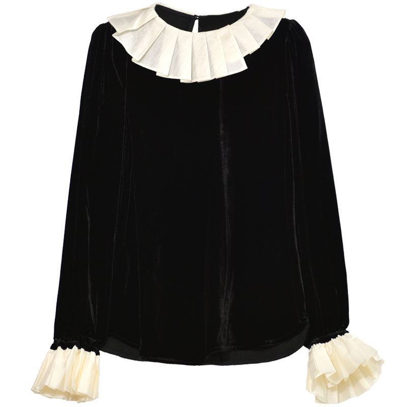 黑色金丝绒女上衣春装2022年衬衫 gesgoo衬衫