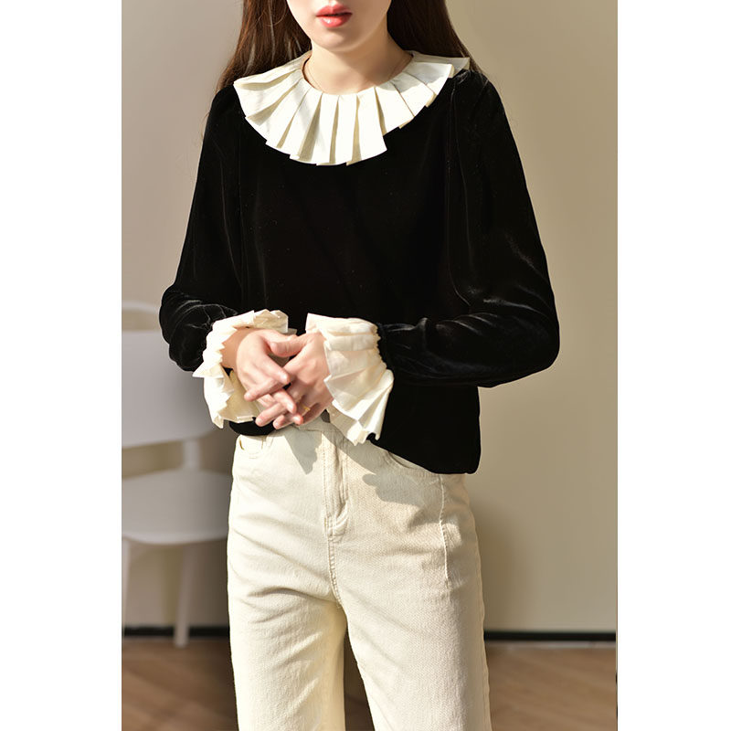 黑色金丝绒女上衣春装2022年衬衫 gesgoo衬衫