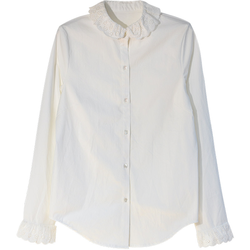 GESGOO白色衬衫女秋冬叠穿2024新款设计感甜美娃娃领法式衬衣内搭,淘宝优惠券,粉丝福利购,淘宝优惠卷