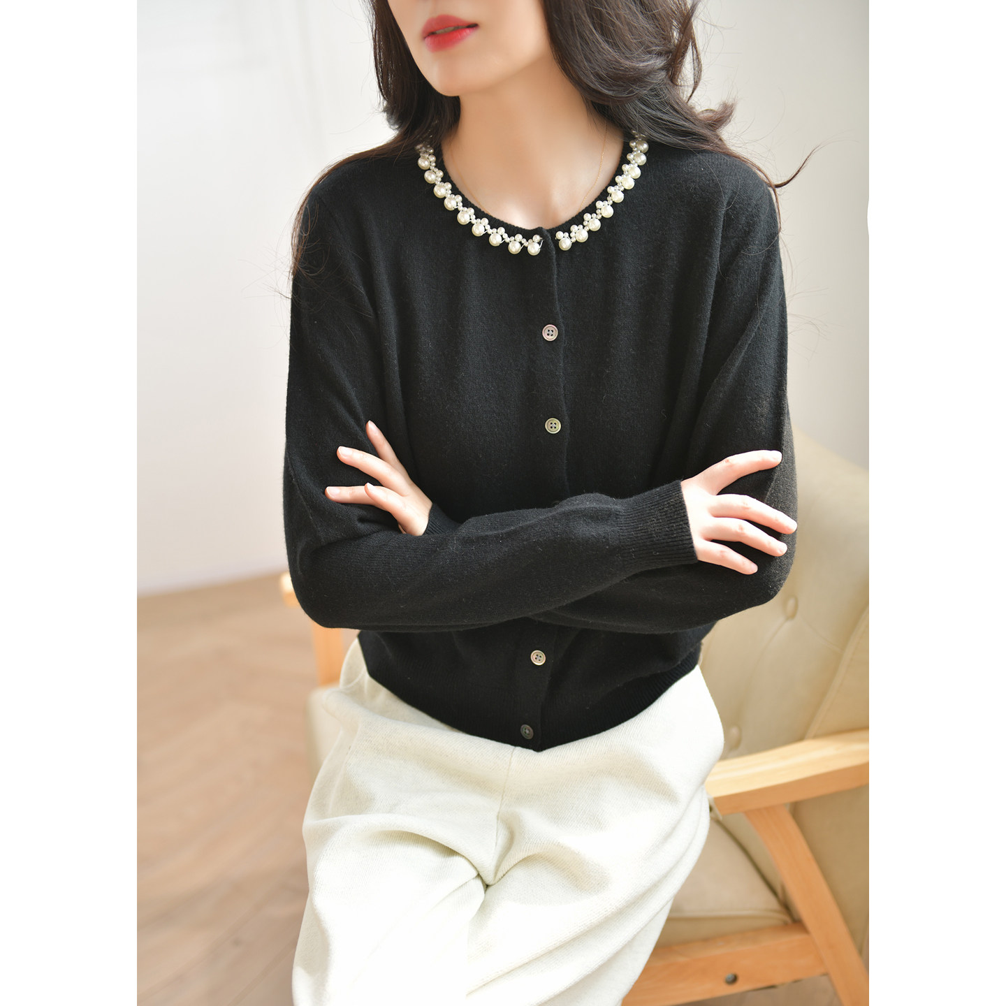 GESGOO法式小香风羊毛羊绒针织开衫女秋冬通勤显瘦毛衣外套设计感,淘宝优惠券,粉丝福利购,淘宝优惠卷