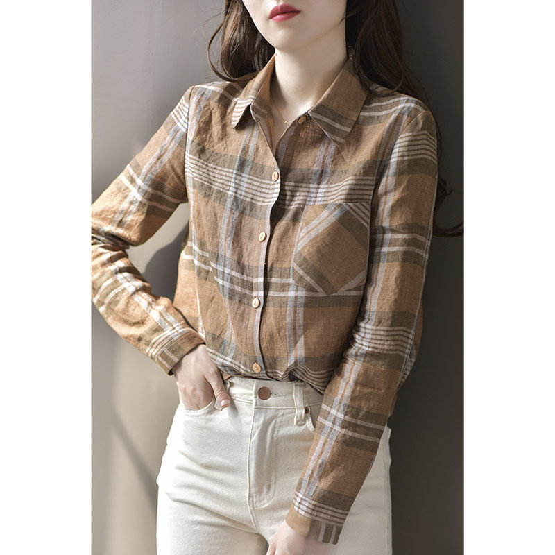 亚麻格子长袖春秋复古2020新款衬衫 gesgoo衬衫