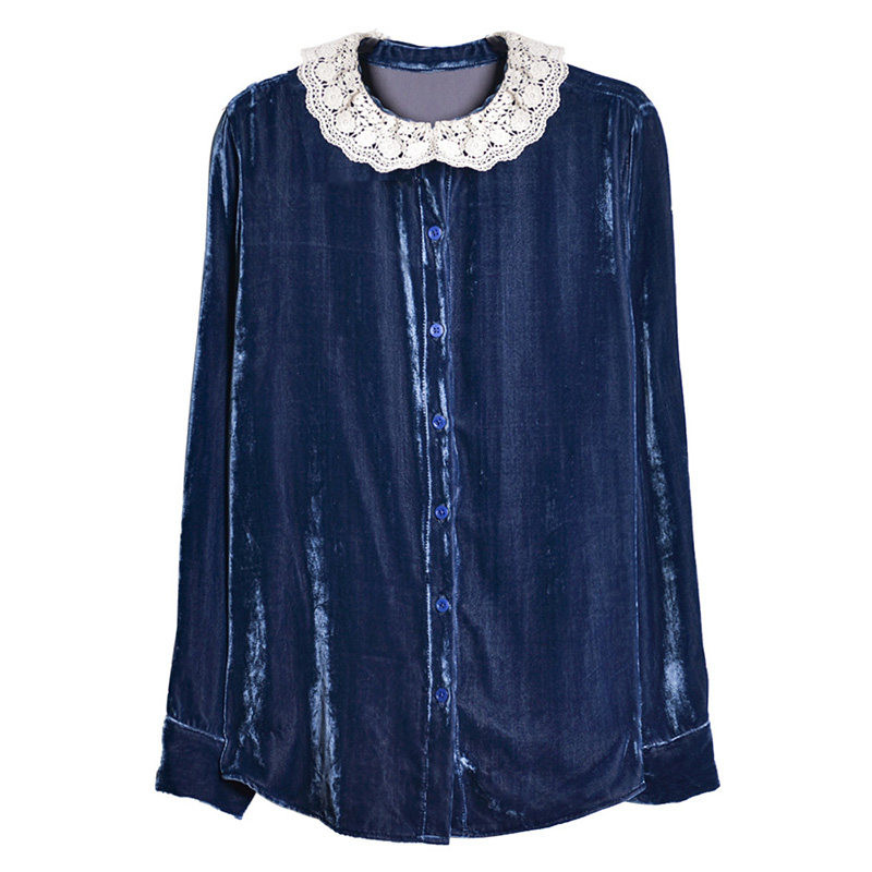蓝色金丝绒真丝女春装2022新款衬衫 gesgoo衬衫