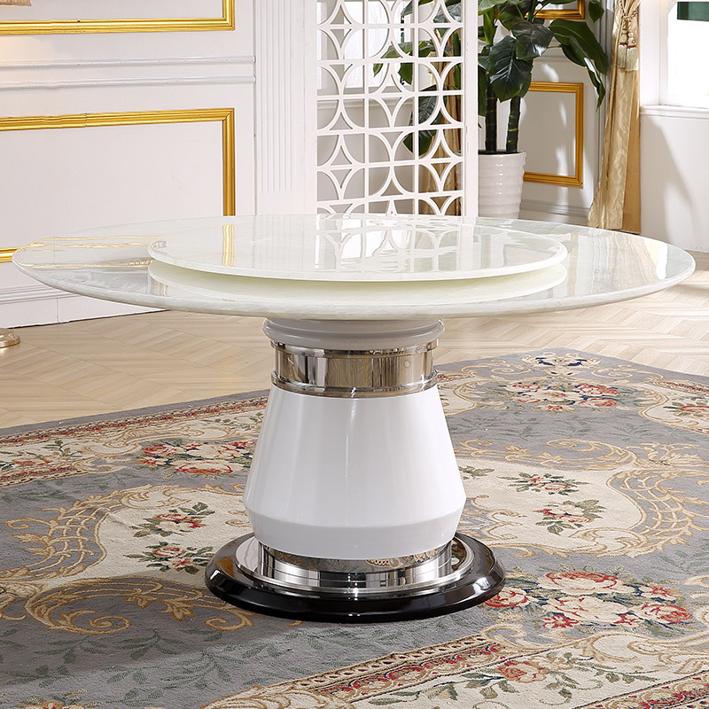 欧式天然玉石大理石餐桌圆形简约现代家用高档质超纤皮圆桌椅组合,淘宝优惠券,粉丝福利购,淘宝优惠卷