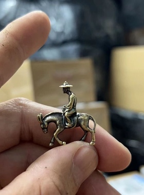 古铜骑驴老者盆景假山石造景微景观装饰中式摄影配饰骑驴铜人摆件