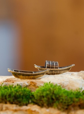迎客松狮子船生态盆栽花盆鱼缸微景观摆件静物迷你造景装饰小摆件