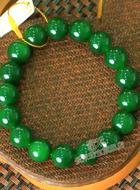和田玉碧玉手链女俄罗斯圆珠手串男单圈串珠12mm菠菜绿玉石玉器