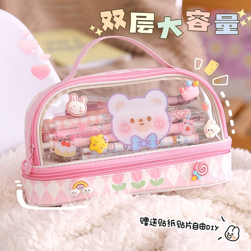 Прозрачный вместительный и большой детский пенал для школьников, милые высококачественные канцтовары, для средней школы