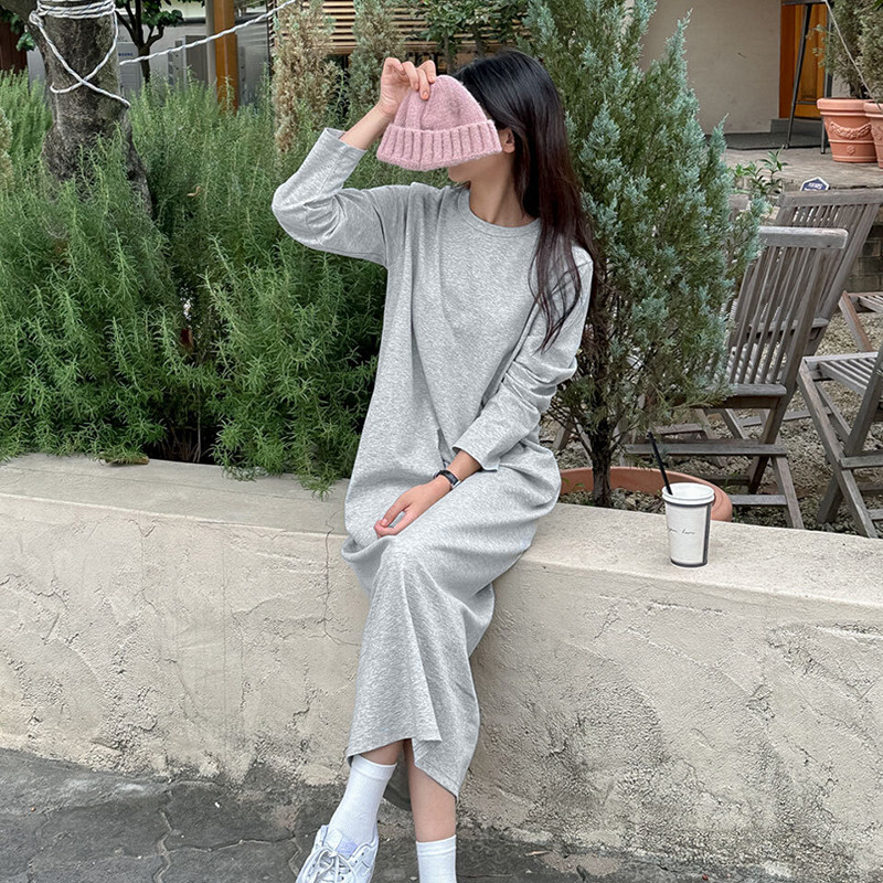 高级感超好看宽松卫衣裙女加绒大码灰色显瘦长款圆领后开叉连衣裙,淘宝优惠券,粉丝福利购,淘宝优惠卷