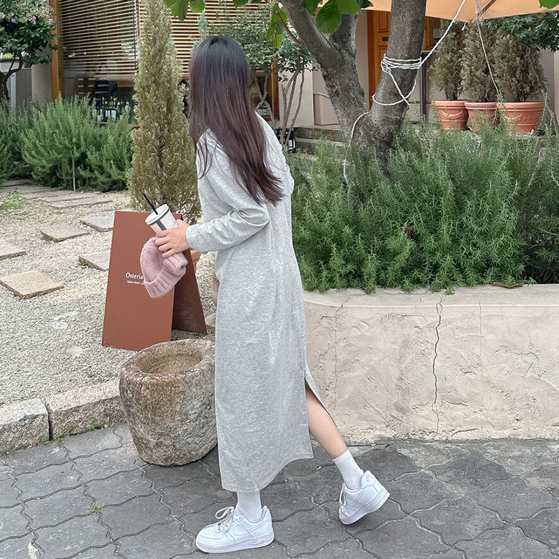 高级感超好看宽松卫衣裙女加绒大码灰色显瘦长款圆领后开叉连衣裙,淘宝优惠券,粉丝福利购,淘宝优惠卷