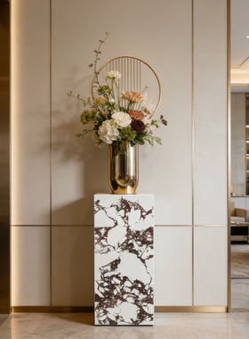 现代简约宝格丽紫大理石底座摆件客厅装饰高级感摆件立柱石墩定制