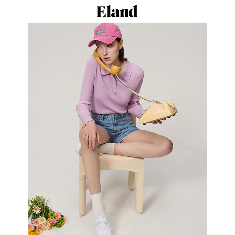 Eland衣恋羊毛衫女年薄款翻领100%羊毛纯色打底衫春秋款 - 图1