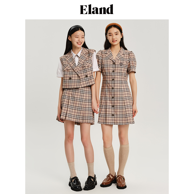 Eland衣恋半身裙格纹半裙春季美拉德A字可拆卸腰带裙子女夏季-图0