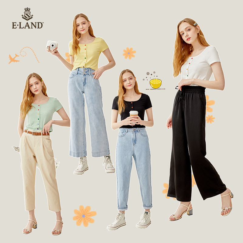 eland20年夏新款彩虹扣短袖 t吊带 ELANDT恤