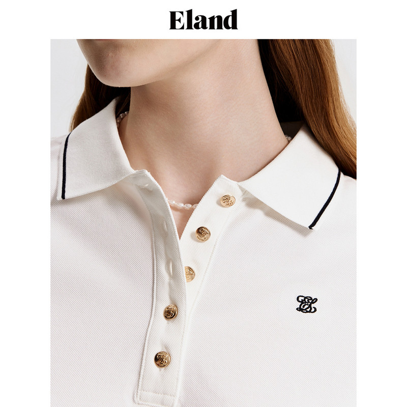 Eland衣恋学院风短款poloT恤女美式休闲H型上衣POLO衫夏季款