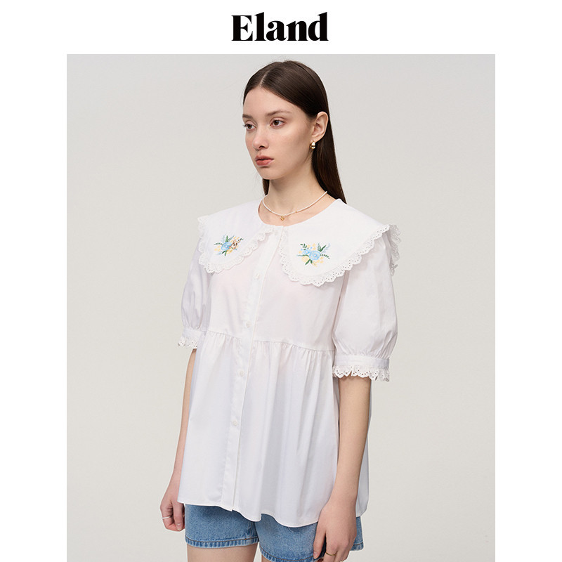 eland衣恋短袖女娃娃领蕾丝衬衫 ELAND衬衫