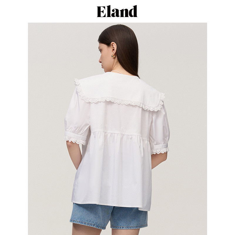 eland衣恋短袖女娃娃领蕾丝衬衫 ELAND衬衫