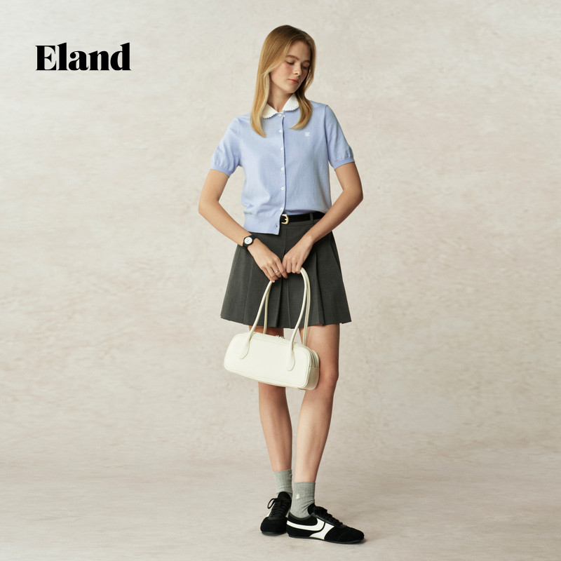 【夏日云朵衫】Eland衣恋针织T恤女假两件娃娃领正肩短袖25夏新款