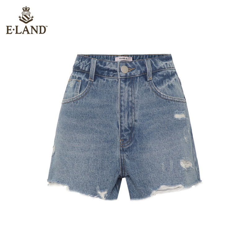 eland2020夏季新款做旧破洞女短裤 ELAND牛仔裤