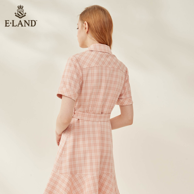 eland2020夏季新款西装领双排扣 ELAND连衣裙