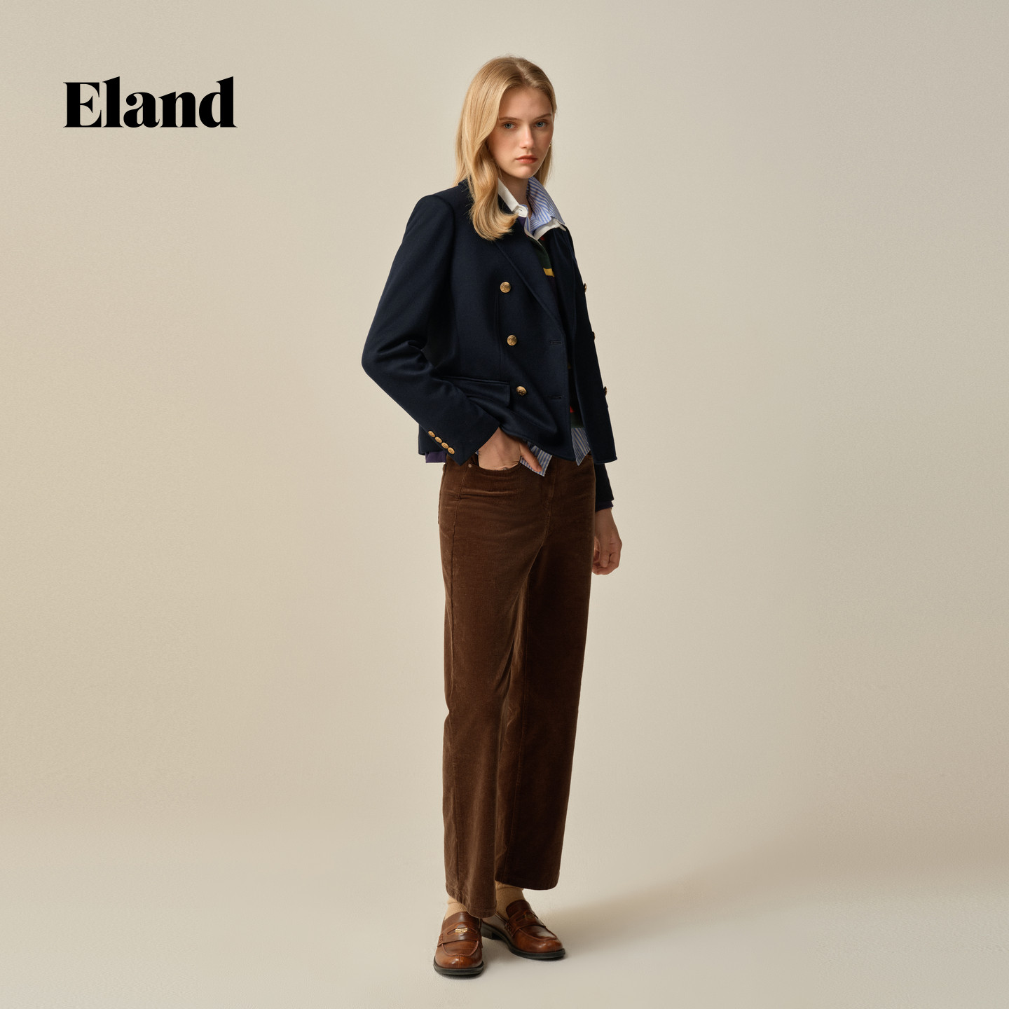 Eland衣恋西装女时尚双排扣休闲通勤外套2025冬季新款,淘宝优惠券,粉丝福利购,淘宝优惠卷