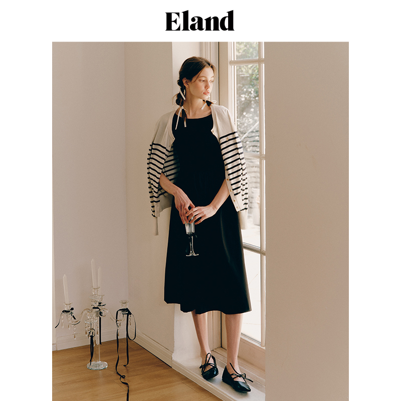 Eland衣恋毛针织衫女100%长绒棉柔软纯色毛衣开衫2024夏季新款