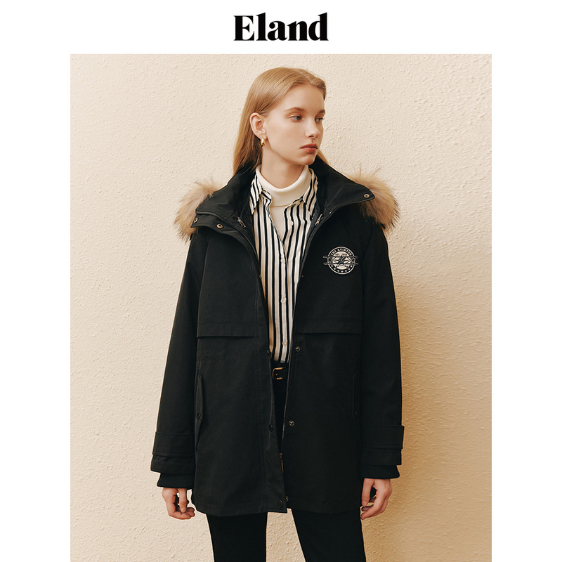 【可拆卸羽绒内胆】Eland衣恋羽绒服冬女保暖派克服毛领外套