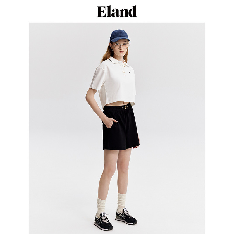 Eland衣恋学院风短款poloT恤女美式休闲H型上衣POLO衫夏季款