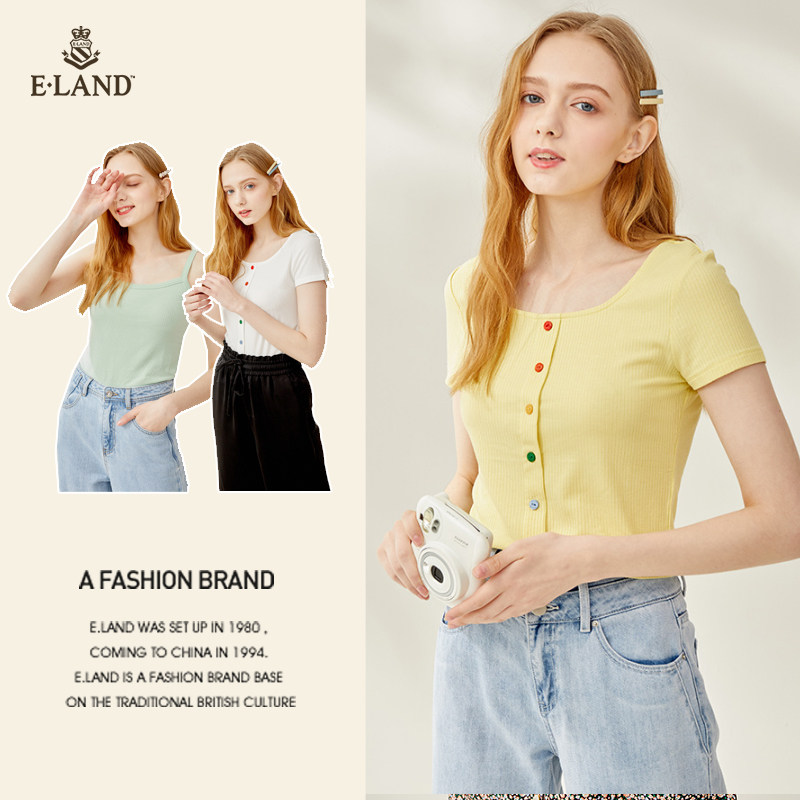 eland20年夏新款彩虹扣短袖 t吊带 ELANDT恤