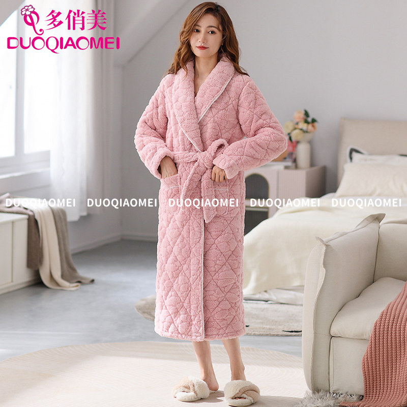 睡袍女冬加长款珊瑚绒睡衣三层夹棉加绒加厚女士家居服浴袍秋冬款,淘宝优惠券,粉丝福利购,淘宝优惠卷
