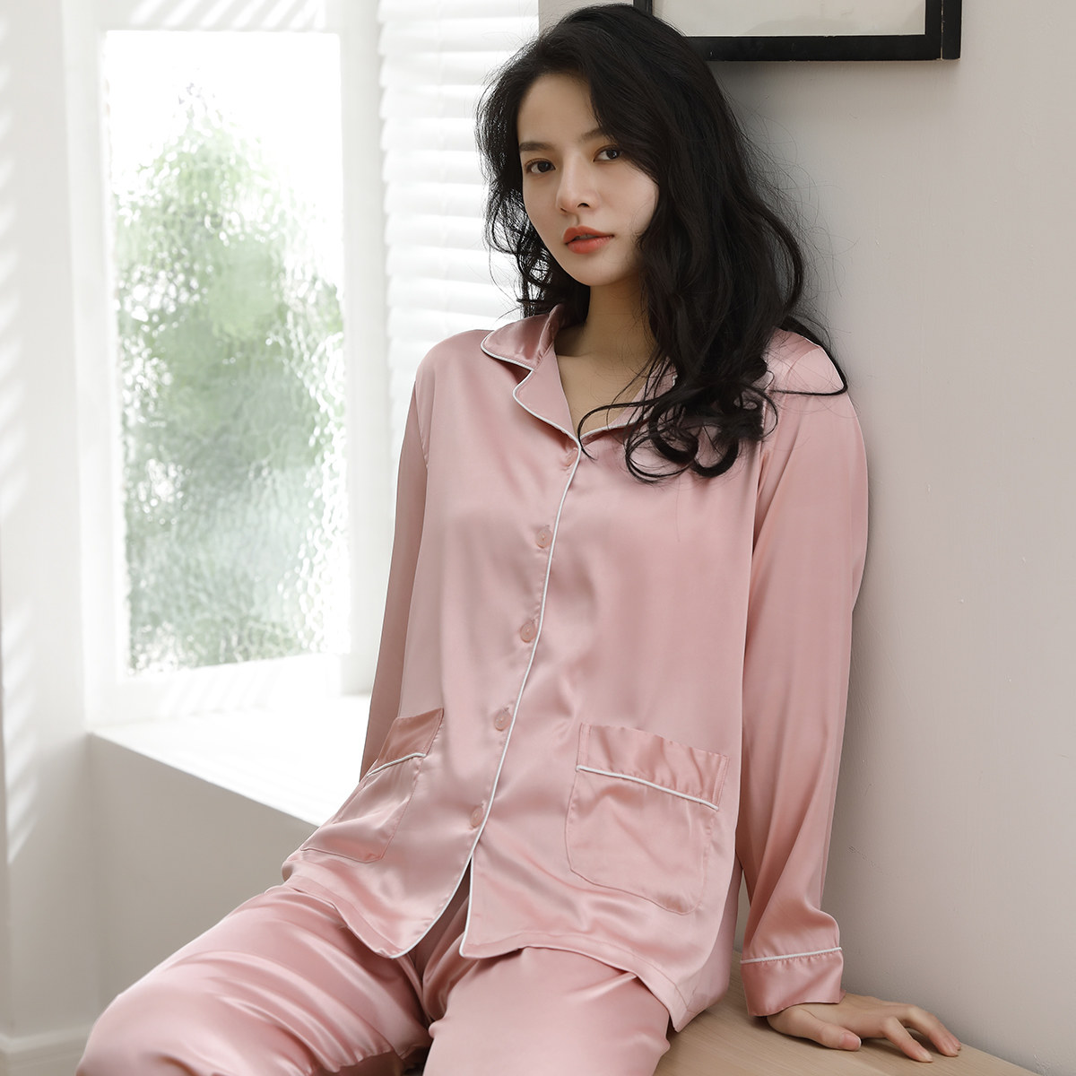 简约长袖睡衣套装冰丝性感家居服 多俏美睡衣/家居服套装