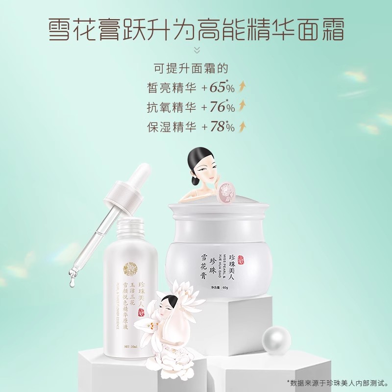 珍珠美人护肤套装精华原液+雪花膏面霜抗老紧致敏肌喜爱保湿锁水